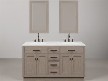 Water Creation Chestnut Double Sink Carrara White Marble Countertop Bath Vanity In Grey Oak with Oil Rubbed Bronze Hardware, Gooseneck Faucet and Rectangular Mirror (S) WTCCH60CW03GKR21BL1403