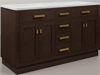 Water Creation Chestnut Double Sink Carrara White Marble Countertop Bath Vanity In Brown Oak with Satin Gold Hardware WTCCH60CW06BK000000000