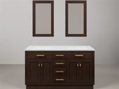 Water Creation Chestnut Double Sink Carrara White Marble Countertop Bath Vanity In Brown Oak with Satin Gold Hardware and Rectangular Mirror (S) WTCCH60CW06BKR21000000
