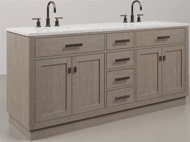 Water Creation Chestnut Double Sink Carrara White Marble Countertop Bath Vanity In Grey Oak with Oil Rubbed Bronze Hardware and Gooseneck Faucet WTCCH72CW03GK000BL1403