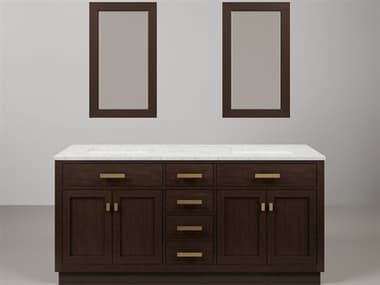 Water Creation Chestnut Double Sink Carrara White Marble Countertop Bath Vanity In Brown Oak with Satin Gold Hardware and Rectangular Mirror (S) WTCCH72CW06BKR21000000