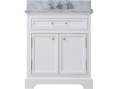 Water Creation Derby Single Sink Carrara White Marble Countertop Bath Vanity In Pure White with Chrome Classic Faucet WTCDE24CW01PW000BX0901