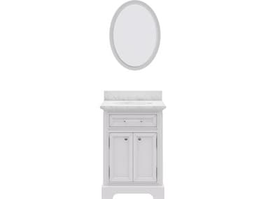 Water Creation Derby Single Sink Carrara White Marble Countertop Bath Vanity In Pure White with Oval Mirror (S) WTCDE24CW01PWO21000000