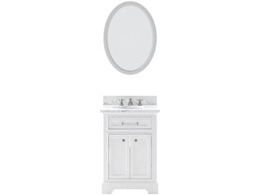 Water Creation Derby Single Sink Carrara White Marble Countertop Bath Vanity In Pure White with Chrome Classic Faucet and Oval Mirror (S) WTCDE24CW01PWO21BX0901