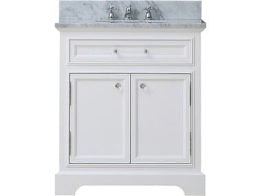 Water Creation Derby Single Sink Carrara White Marble Countertop Bath Vanity In Pure White with Chrome Classic Faucet WTCDE30CW01PW000BX0901