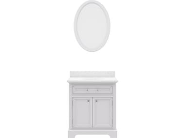 Water Creation Derby Single Sink Carrara White Marble Countertop Bath Vanity In Pure White with Oval Mirror (S) WTCDE30CW01PWO24000000