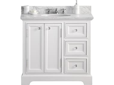 Water Creation Derby Single Sink Carrara White Marble Countertop Bath Vanity In Pure White with Chrome Classic Faucet WTCDE36CW01PW000BX0901