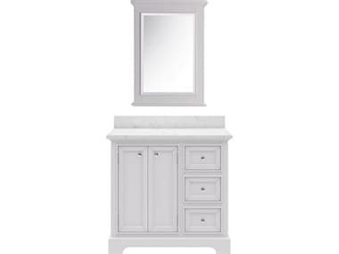 Water Creation Derby Single Sink Carrara White Marble Countertop Bath Vanity In Pure White with Country Cottage Style Mirror (S) WTCDE36CW01PWB24000000