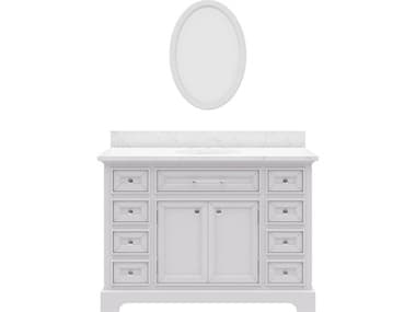 Water Creation Derby Single Sink Carrara White Marble Countertop Bath Vanity In Pure White with Oval Mirror (S) WTCDE48CW01PWO24000000