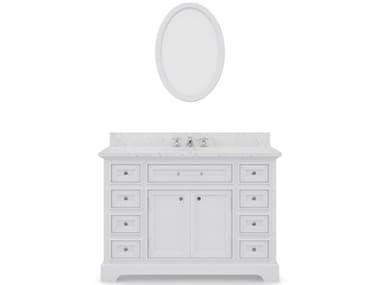 Water Creation Derby Single Sink Carrara White Marble Countertop Bath Vanity In Pure White with Chrome Classic Faucet and Oval Mirror (S) WTCDE48CW01PWO24BX0901