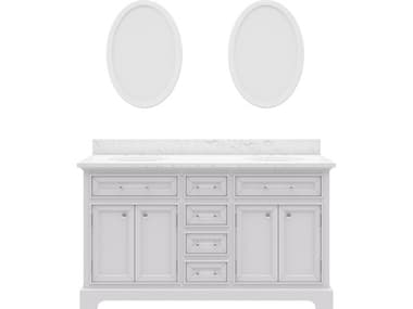 Water Creation Derby Double Sink Carrara White Marble Countertop Bath Vanity In Pure White with Oval Mirrors (S) WTCDE60CW01PWO21000000