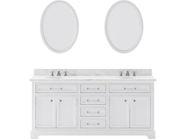 Water Creation Derby Pure White Double Sink Bathroom Vanity With Matching Framed Mirrors And Faucets WTCDE72CW01PWO24BX0901