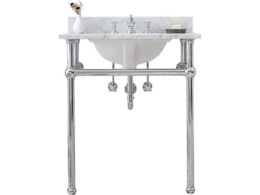 Water Creation Embassy Single Wash Stand, P-Trap, Carrara White Marble Countertop with Oval Basin, and Waterfall Faucet in Chrome Finish WTCEB30D0113