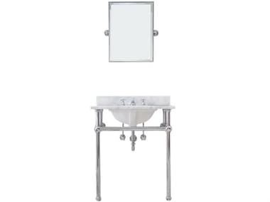 Water Creation Embassy Single Wash Stand, P-Trap, Carrara White Marble Countertop with Oval Basin, Classic Faucet and Rectangular Mirror in Chrome Finish WTCEB30E0109