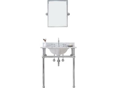 Water Creation Embassy Single Wash Stand, P-Trap, Carrara White Marble Countertop with Oval Basin, Hook Faucet and Rectangular Mirror in Chrome Finish WTCEB30E0112