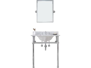 Water Creation Embassy Single Wash Stand, P-Trap, Carrara White Marble Countertop with Oval Basin, Waterfall Faucet and Rectangular Mirror in Chrome Finish WTCEB30E0113