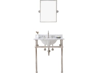Water Creation Embassy Single Wash Stand, P-Trap, Carrara White Marble Countertop with Oval Basin, Hook Faucet and Rectangular Mirror in Polished Nickel Finish WTCEB30E0512