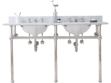 Water Creation Embassy Double Wash Stand, P-Trap, and Carrara White Marble Countertop with Oval Basins in Polished Nickel Finish WTCEB60C0500