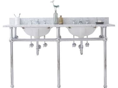 Water Creation Embassy Double Wash Stand, P-Trap, Carrara White Marble Countertop with Oval Basins, and Classic Faucets in Chrome Finish WTCEB60D0109