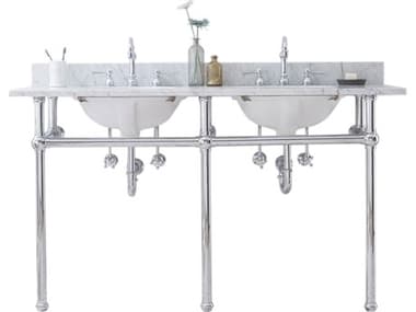 Water Creation Embassy Double Wash Stand, P-Trap, Carrara White Marble Countertop with Oval Basins, and Hook Faucets in Chrome Finish WTCEB60D0112