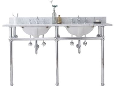 Water Creation Embassy Double Wash Stand, P-Trap, Carrara White Marble Countertop with Oval Basins, and Waterfall Faucets in Chrome Finish WTCEB60D0113