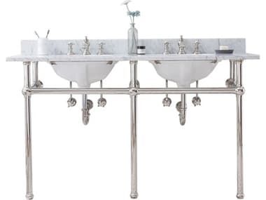 Water Creation Embassy Double Wash Stand, P-Trap, Carrara White Marble Countertop with Oval Basins, and Waterfall Faucets in Polished Nickel (PVD) Finish WTCEB60D0513