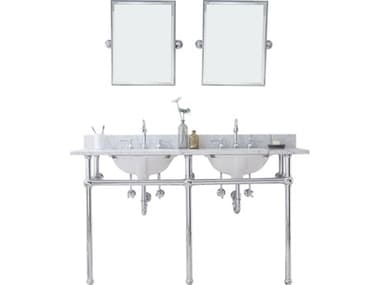 Water Creation Embassy Double Wash Stand, P-Trap, Carrara White Marble Countertop with Oval Basins, Hook Faucets and Rectangular Mirrors in Chrome Finish WTCEB60E0112