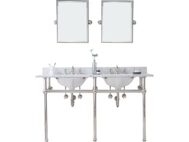 Water Creation Embassy Double Wash Stand, P-Trap, Carrara White Marble Countertop with Oval Basins, Waterfall Faucets and Rectangular Pivot Mirrors in Polished Nickel (PVD) Finish WTCEB60E0513