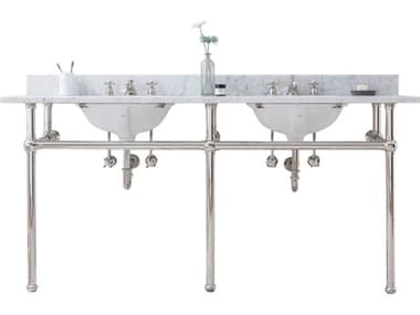 Water Creation Embassy Double Wash Stand, P-Trap, and Carrara White Marble Countertop with Oval Basins in Polished Nickel Finish WTCEB72C0500