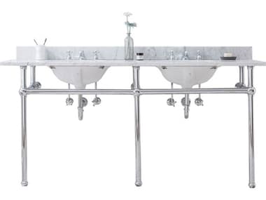 Water Creation Embassy Double Wash Stand, P-Trap, Carrara White Marble Countertop with Oval Basins, and Classic Faucets in Chrome Finish WTCEB72D0109