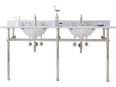 Water Creation Embassy Double Wash Stand, P-Trap, Carrara White Marble Countertop with Oval Basins, and Hook Faucets in Polished Nickel (PVD) Finish WTCEB72D0512