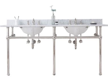 Water Creation Embassy Double Wash Stand, P-Trap, Carrara White Marble Countertop with Oval Basins, and Waterfall Faucets in Polished Nickel (PVD) Finish WTCEB72D0513