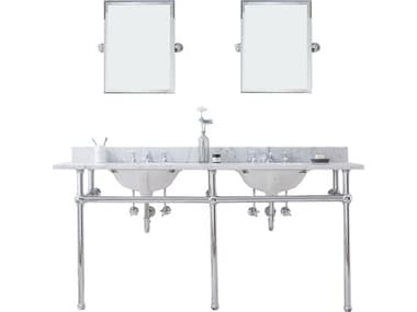 Water Creation Embassy Double Wash Stand, P-Trap, Carrara White Marble Countertop with Oval Basins, Classic Faucets and Rectangular Pivot Mirrors in Chrome Finish WTCEB72E0109