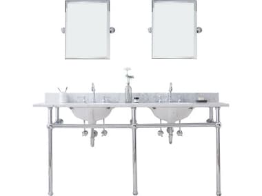 Water Creation Embassy Double Wash Stand, P-Trap, Carrara White Marble Countertop with Oval Basins, Hook Faucets and Rectangular Pivot Mirrors in Chrome Finish WTCEB72E0112