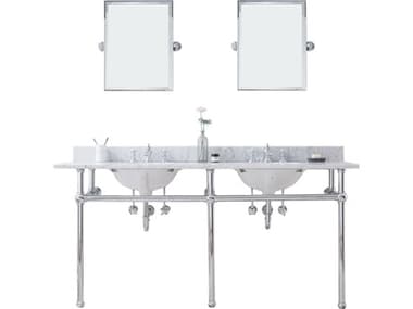 Water Creation Embassy Double Wash Stand, P-Trap, Carrara White Marble Countertop with Oval Basins, Waterfall Faucets and Rectangular Pivot Mirrors in Chrome Finish WTCEB72E0113
