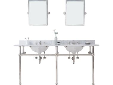 Water Creation Embassy Double Wash Stand, P-Trap, Carrara White Marble Countertop with Oval Basins, Classic Faucets and Rectangular Pivot Mirrors in Polished Nickel Finish WTCEB72E0509