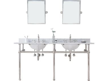 Water Creation Embassy Double Wash Stand, P-Trap, Carrara White Marble Countertop with Oval Basins, Hook Faucets and Rectangular Pivot Mirrors in Polished Nickel (PVD) Finish WTCEB72E0512