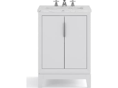 Water Creation Elizabeth Single Sink Carrara White Marble Countertop Bath Vanity In Pure White With Brushed Silver Hardware and Chrome Classic Faucet WTCEL24CW01PW000BX0901