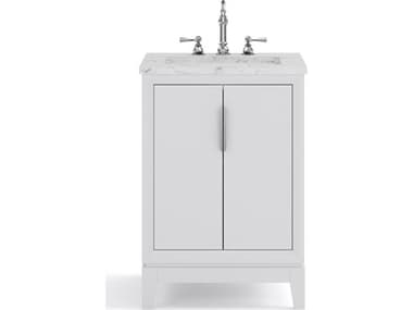 Water Creation Elizabeth Single Sink Carrara White Marble Countertop Bath Vanity In Pure White With Brushed Silver Hardware and Chrome Hook Faucet WTCEL24CW01PW000TL1201