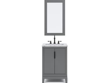 Water Creation Elizabeth Single Sink Carrara White Marble Vanity In Cashmere Grey With Matching Mirror and Hook Faucets WTCEL24CW03CGR21TL1203