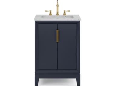 Water Creation Elizabeth Single Sink Carrara White Marble Countertop Bath Vanity In Monarch Blue With Satin Gold Hardware and Hook Faucet WTCEL24CW06MB000TL1206