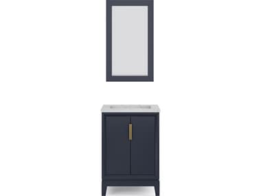 Water Creation Elizabeth Single Sink Carrara White Marble Countertop Bath Vanity In Monarch Blue With Satin Gold Hardware and Rectangular Mirror (S) WTCEL24CW06MBR21000000