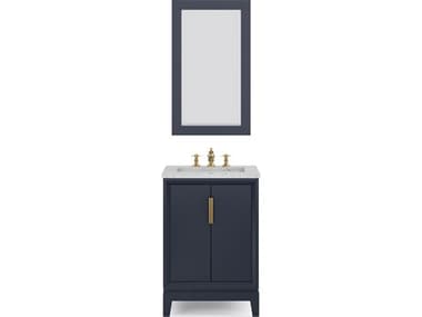 Water Creation Elizabeth Single Sink Carrara White Marble Countertop Bath Vanity In Monarch Blue With Satin Gold Hardware, Waterfall Faucet and Rectangular Mirror WTCEL24CW06MBR21FX1306