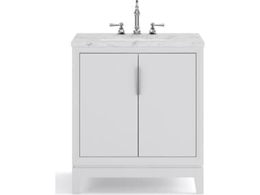Water Creation Elizabeth Single Sink Carrara White Marble Countertop Bath Vanity In Pure White With Brushed Silver Hardware and Chrome Hook Faucet WTCEL30CW01PW000TL1201