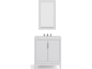 Water Creation Elizabeth Single Sink Carrara White Marble Countertop Bath Vanity In Pure White With Brushed Silver Hardware, Chrome Classic Faucet and Rectangular Mirror WTCEL30CW01PWR21BX0901