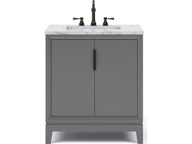Water Creation Elizabeth Single Sink Carrara White Marble Countertop Bath Vanity In Cashmere Grey With Bronze Hardware and Oil Rubbed Bronze Hook Faucet WTCEL30CW03CG000TL1203