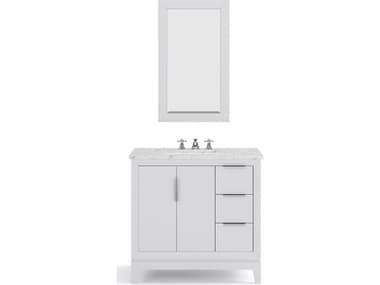 Water Creation Elizabeth Single Sink Carrara White Marble Countertop Bath Vanity In Pure White With Brushed Silver Hardware, Chrome Classic Faucet and Rectangular Mirror WTCEL36CW01PWR21BX0901