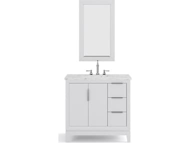 Water Creation Elizabeth Single Sink Carrara White Marble Countertop Bath Vanity In Pure White With Brushed Silver Hardware, Chrome Hook Faucet and Rectangular Mirror WTCEL36CW01PWR21TL1201