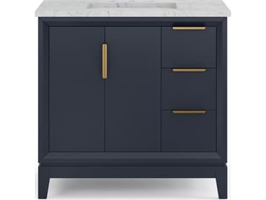Water Creation Elizabeth Single Sink Carrara White Marble Countertop Bath Vanity In Monarch Blue with Satin Gold Hardware WTCEL36CW06MB000000000