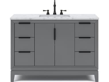Water Creation Elizabeth Single Sink Carrara White Marble Countertop Bath Vanity In Cashmere Grey With Bronze Hardware and Oil Rubbed Bronze Hook Faucet WTCEL48CW03CG000TL1203